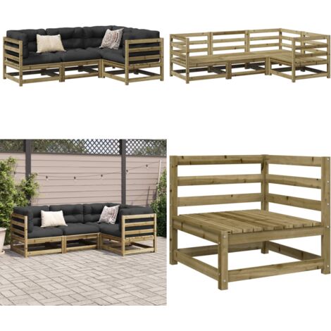 Set Divani da Giardino 4 pz in Legno Impregnato di Pino - Divano angolare - Seduta da esterno