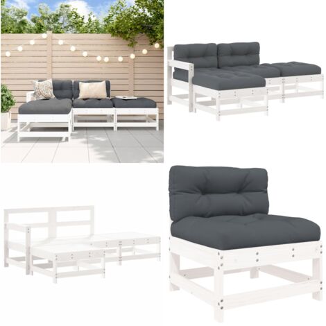 Set Divani da Giardino 4pz con Cuscini in Legno Massello Bianco - Divano in legno - Cuscini per divano