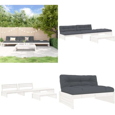 Set Divani da Giardino 4pz con Cuscini in Legno Massello Bianco - Divano in legno - Cuscino in legno