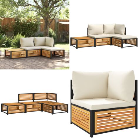 Set Divani da Giardino 4pz con Cuscini Legno Massello di Acacia - Divano angolare - Divano centrale