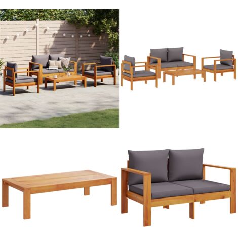 Set Divani da Giardino 4pz con Cuscini Legno Massello di Acacia - Poltrona da giardino - Tavolo da giardino