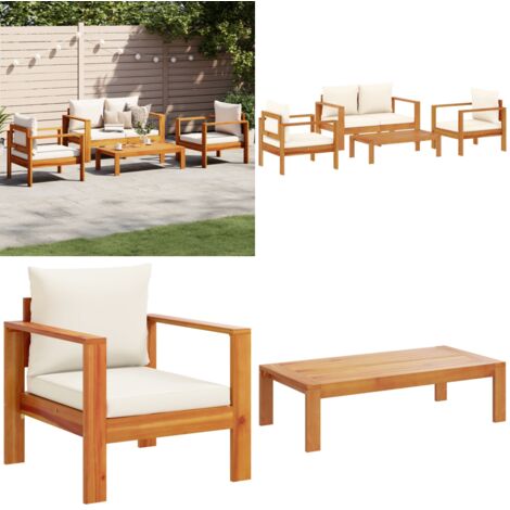 Set Divani da Giardino 4pz con Cuscini Legno Massello di Acacia - Poltrona da giardino - Tavolo da giardino