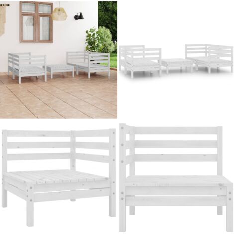 Set Divani da Giardino 5 pz Bianco in Legno Massello di Pino - Divani da giardino - Divano angolare