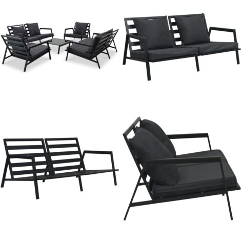Set Divani da Giardino 5 pz con Cuscini Alluminio Grigio Scuro - Poltrona da giardino - Set da giardino