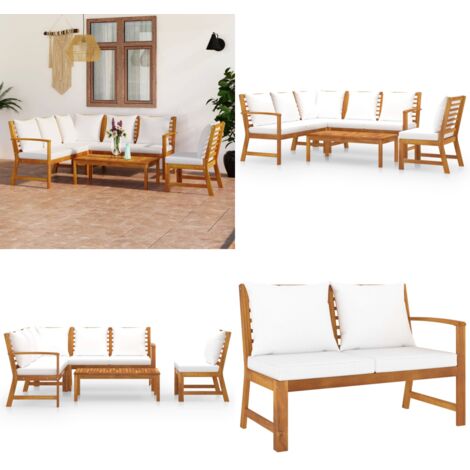 Set Divani da Giardino 5 pz con Cuscini Crema in Legno Acacia - Divano da patio - Divano da balcone