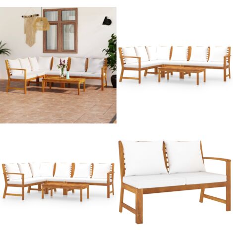 Set Divani da Giardino 5 pz con Cuscini Crema in Legno Acacia - Divano da patio - Divano da balcone