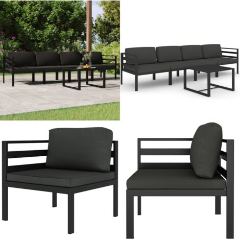 Set Divani da Giardino 5 pz con Cuscini in Alluminio Antracite - Divano da patio - Alluminio