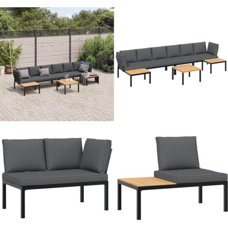 Set Divani da Giardino 5 pz con Cuscini in Alluminio Nero - Sedute da esterno - Tavoli da giardino