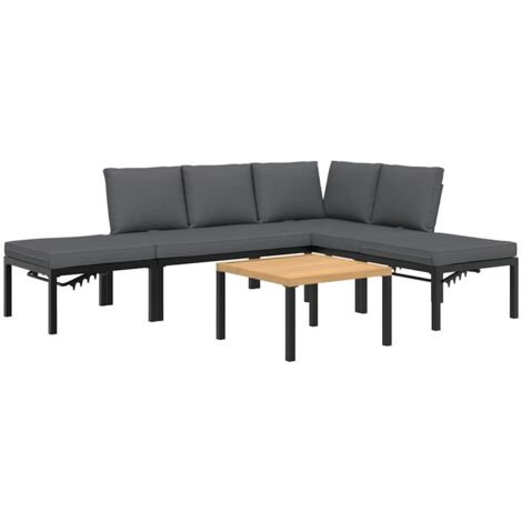Set Divani da Giardino 5 pz con Cuscini in Alluminio Nero vidaXL