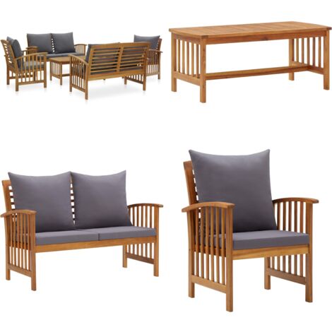 Set Divani da Giardino 5 pz con Cuscini in Massello di Acacia - Sedie da giardino - Panca da giardino