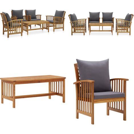 Set Divani da Giardino 5 pz con Cuscini in Massello di Acacia - Sedie da giardino - Tavolino da giardino
