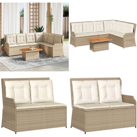 Set Divani da Giardino 5 pz con Cuscini in Polyrattan Beige - Panca da giardino - Seduta da esterno