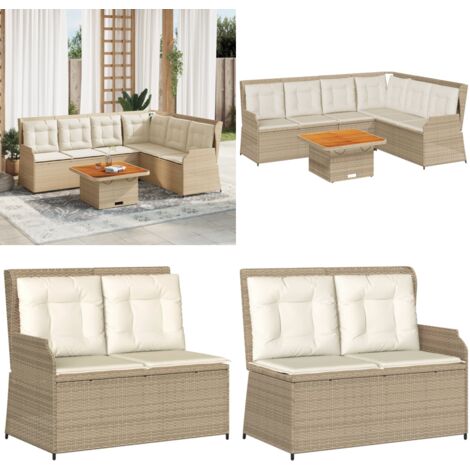 Set Divani da Giardino 5 pz con Cuscini in Polyrattan Beige - Panca da giardino - Seduta da esterno