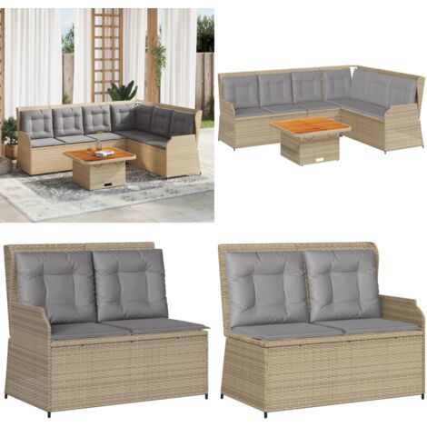 Set Divani da Giardino 5 pz con Cuscini in Polyrattan Beige - Panca da giardino - Seduta da esterno
