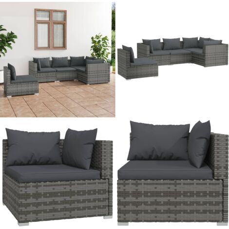 Set Divani da Giardino 5 pz con Cuscini in Polyrattan Grigio - Divani da esterno - Set di divani