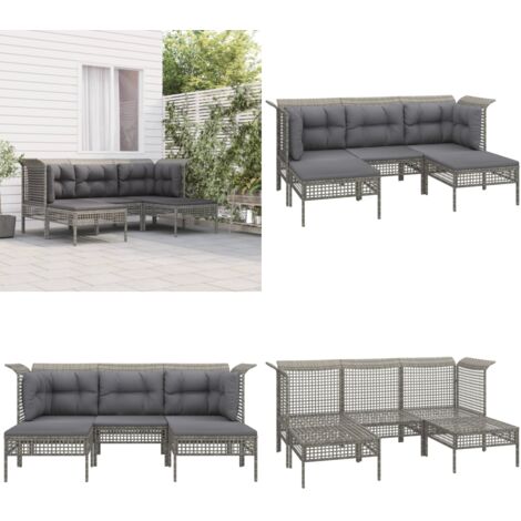 Set Divani da Giardino 5 pz con Cuscini in Polyrattan Grigio - Divano angolare - Cuscino da giardino