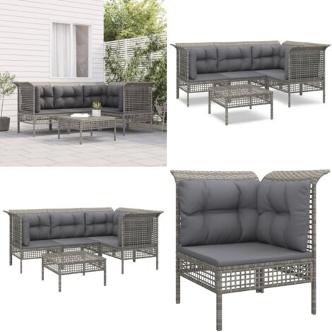 Set Divani da Giardino 5 pz con Cuscini in Polyrattan Grigio - Divano angolare - Divano centrale
