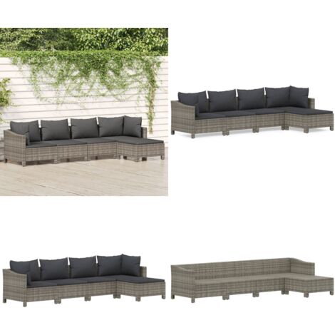 Set Divani da Giardino 5 pz con Cuscini in Polyrattan Grigio - Divano angolare - Divano centrale