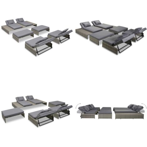 Set Divani da Giardino 5 pz con Cuscini in Polyrattan Grigio - Lettino da giardino - Set di mobili da giardino