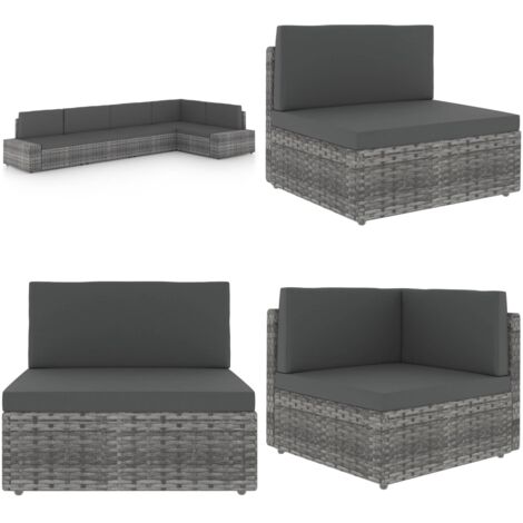 Set Divani da Giardino 5 pz con Cuscini in Polyrattan Grigio - Sedile da esterno - Set da giardino