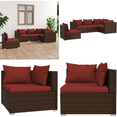 Set Divani da Giardino 5 pz con Cuscini in Polyrattan Marrone - Divano da esterno - Set di divani