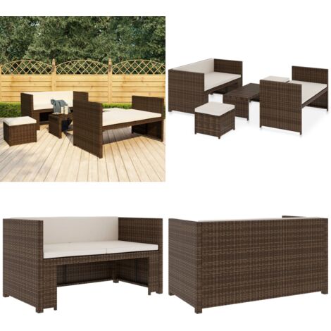 Set Divani da Giardino 5 pz con Cuscini in Polyrattan Marrone - Set da giardino - Panca da giardino