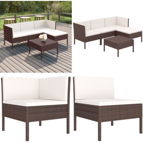 Set Divani da Giardino 5 pz con Cuscini in Polyrattan Marrone - Set da giardino - Seduta esterna