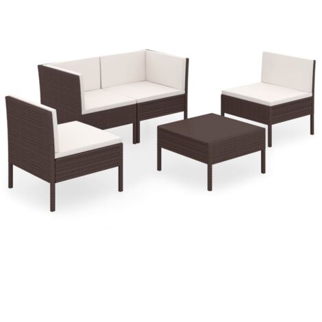 Set Divani da Giardino 5 pz con Cuscini in Polyrattan Marrone vidaXL