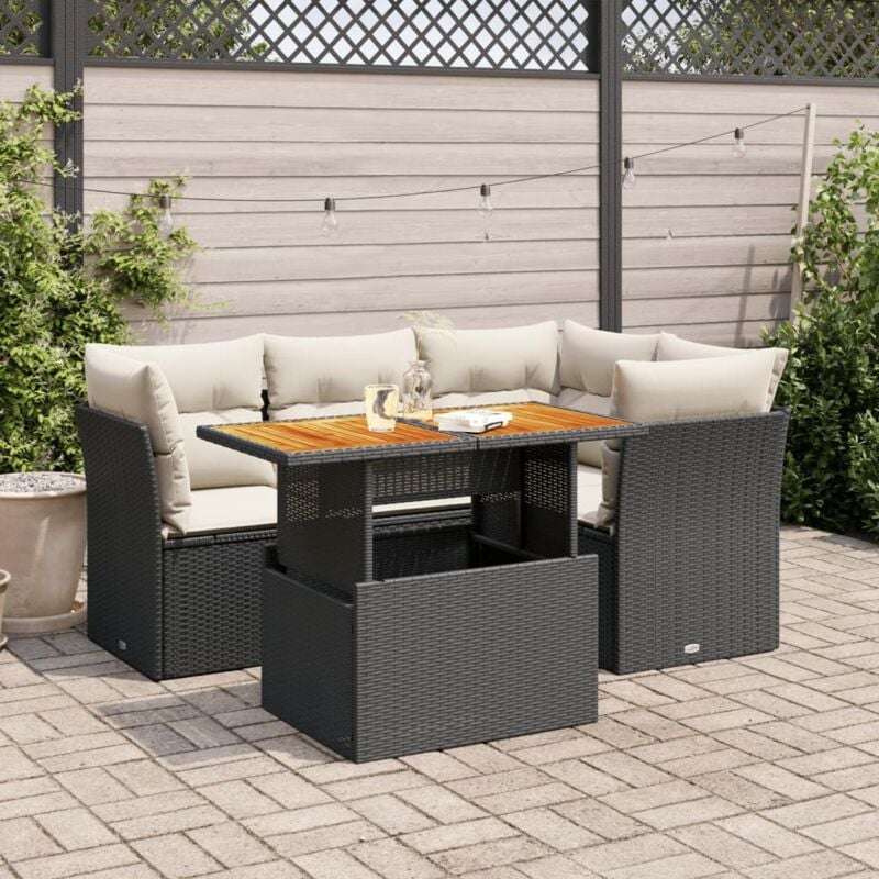 Set Divani da Giardino 5 pz con Cuscini in Polyrattan Nero Vidaxl