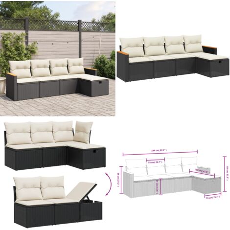 Set Divani da Giardino 5 pz con Cuscini in Polyrattan Nero - Poltrone da giardino - Cuscini da seduta