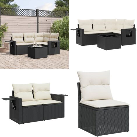 Set Divani da Giardino 5 pz con Cuscini in Polyrattan Nero - Seduta angolare - Tavolo da giardino