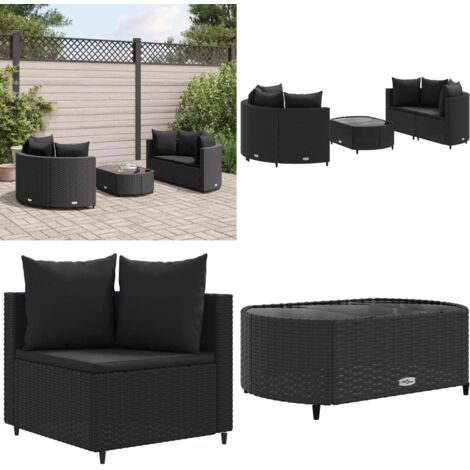 Set Divani da Giardino 5 pz con Cuscini in Polyrattan Nero - Sedute angolari - Cuscini per divano