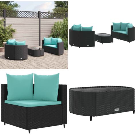 Set Divani da Giardino 5 pz con Cuscini in Polyrattan Nero - Sedute angolari - Cuscini per seduta