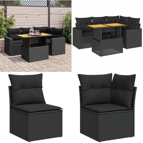Set Divani da Giardino 5 pz con Cuscini in Polyrattan Nero - Sedute angolari - Tavolo da giardino