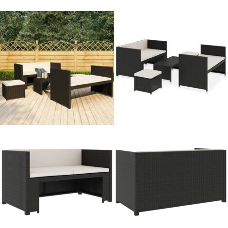 Set Divani da Giardino 5 pz con Cuscini in Polyrattan Nero - Set da giardino - Panca da giardino