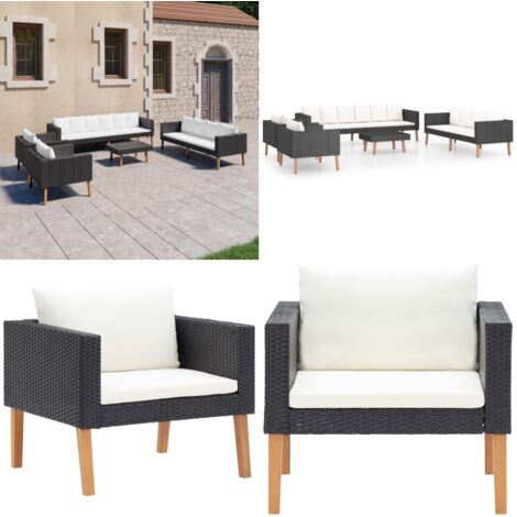 Set Divani da Giardino 5 pz con Cuscini in Polyrattan Nero - Set da giardino - Poltrone da giardino