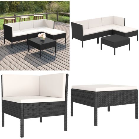 Set Divani da Giardino 5 pz con Cuscini in Polyrattan Nero - Set da giardino - Seduta esterna