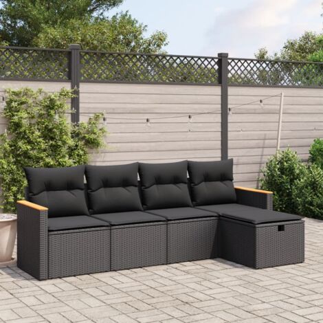 Set Divani da Giardino 5 pz con Cuscini in Polyrattan Nero vidaXL 629966