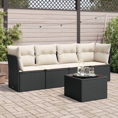 Set Divani da Giardino 5 pz con Cuscini in Polyrattan Nero vidaXL
