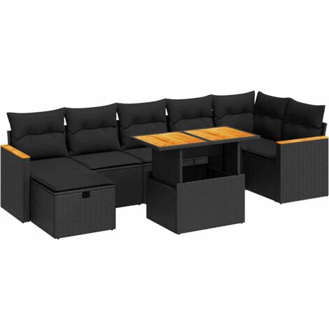 Set Divani da Giardino 5 pz con Cuscini in Polyrattan Nero vidaXL