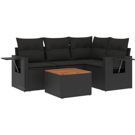 Set Divani da Giardino 5 pz con Cuscini in Polyrattan Nero vidaXL