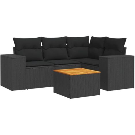 Set Divani da Giardino 5 pz con Cuscini in Polyrattan Nero vidaXL