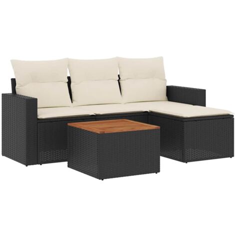 Set Divani da Giardino 5 pz con Cuscini in Polyrattan Nero vidaXL