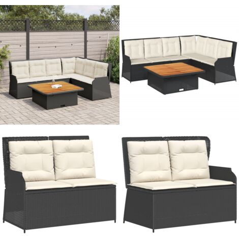 Set Divani da Giardino 5 pz con Cuscini Nero in Polyrattan - Panca da giardino - Cuscini da giardino