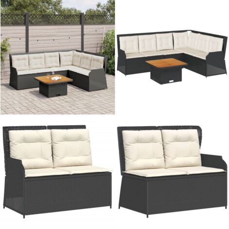 Set Divani da Giardino 5 pz con Cuscini Nero in Polyrattan - Panca da giardino - Cuscini da giardino