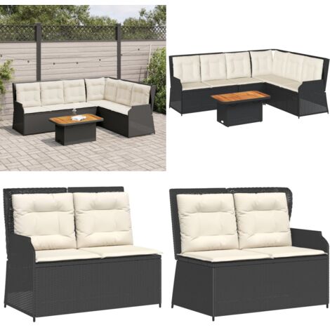 Set Divani da Giardino 5 pz con Cuscini Nero in Polyrattan - Panca da giardino - Cuscini da giardino