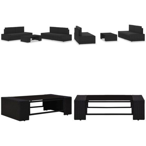 Set Divani da Giardino 5 pz in Polyrattan Nero - Set di divani - Polyrattan