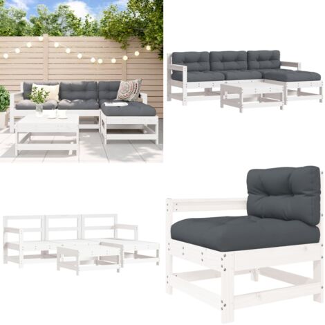 Set Divani da Giardino 5pz con Cuscini in Legno Massello Bianco - Sedie da giardino - Cuscini da giardino