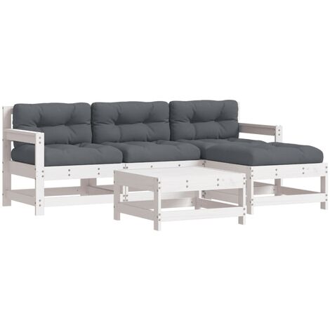 Set Divani da Giardino 5pz con Cuscini in Legno Massello Bianco vidaXL
