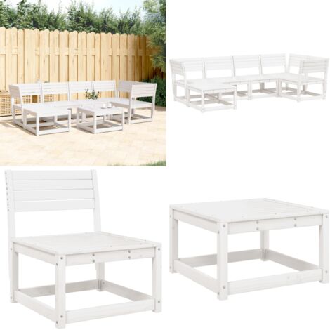 Set Divani da Giardino 6 pz Bianco in Legno Massello di Pino - Divano in legno - Divano da esterno